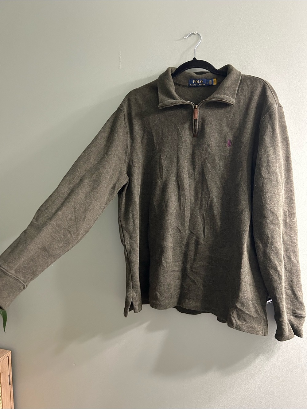 Polo Ralph Lauren green French ribbed 1/4 zip sweater - Picture 2 of 8